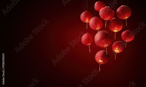 warm red chinese lanterns with a mystical glow on dark background