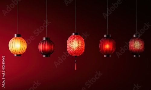 elegant series of glowing chinese lanterns against dark backdrop