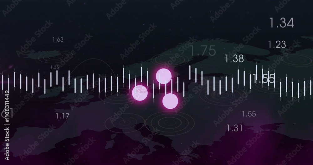 Fototapeta premium Data points and numerical values image over map of Europe