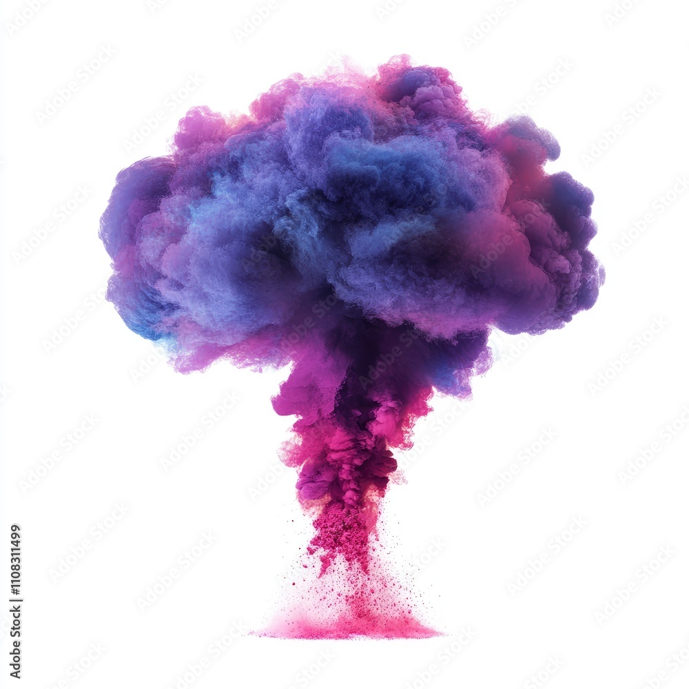 Fototapeta premium Vibrant Explosion of Colorful Smoke Cloud in White Background Capturing Dynamic Motion and Abstract Artistry