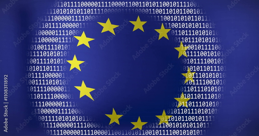 Naklejka premium European Union flag with binary code image surrounding it