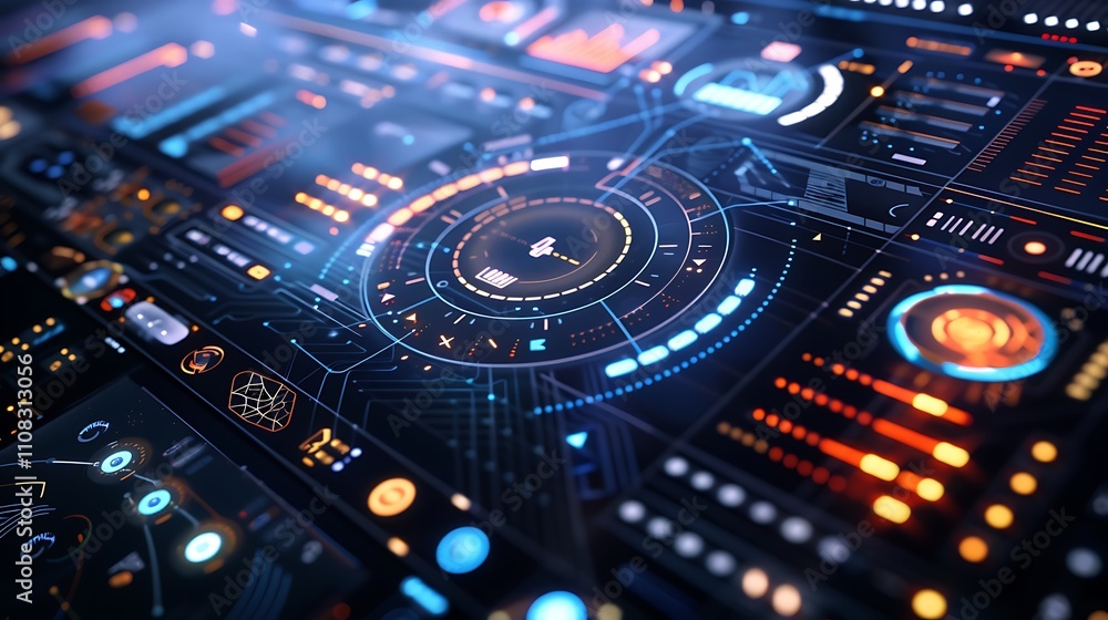 Futuristic Interface with Glowing Circles and Lines Futuristic Interface with Glowing Circles and Lines