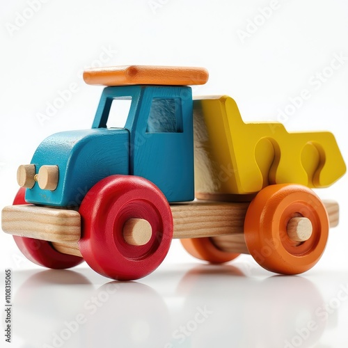 Multicolor wooden truck toy isolated on a white background