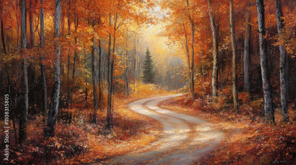 Fototapeta premium A Winding Path Through Autumnal Forest
