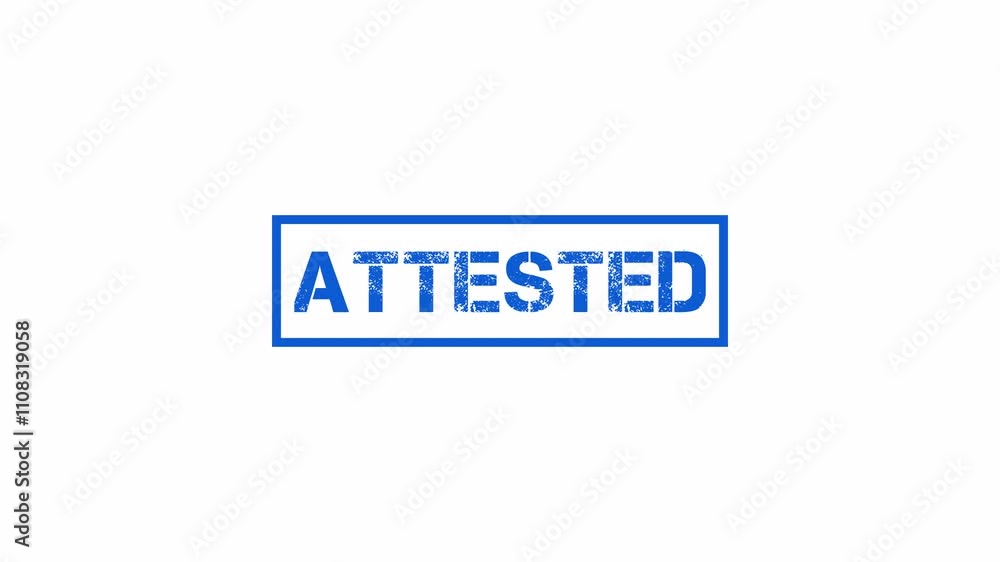 Attested stamp of Blue color animation on white background, stamp with ...