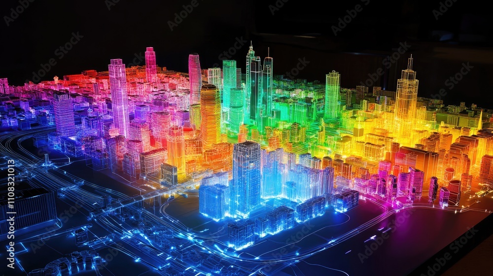Fototapeta premium Vibrant Neon Cityscape Model Display