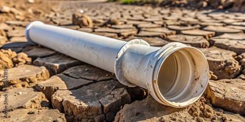 Wallpaper Mural A white PVC pipe rests on cracked, dry earth, a stark reminder of the ongoing drought and its impact on the environment Torontodigital.ca