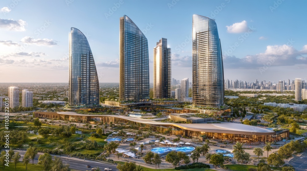 Naklejka premium Sleek Modern Skyscrapers in Urban Landscape