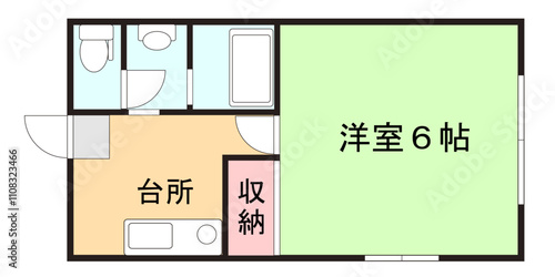 洋室、台所、収納がある間取り図のイラスト