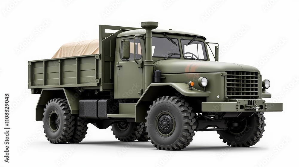 Obraz premium Isolated Army Truck on White Background