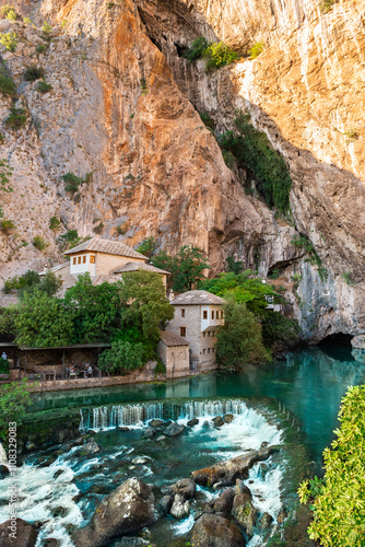 Beautiful green water of Buna river with an amazing landscape on south of Bosnia and Herzegovina.