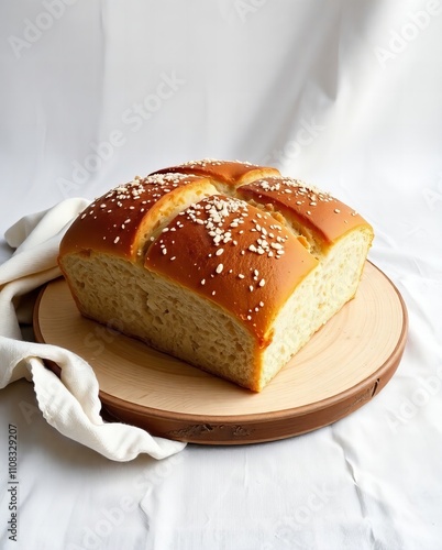 there is a loaf of bread on a plate with a napkin. photo