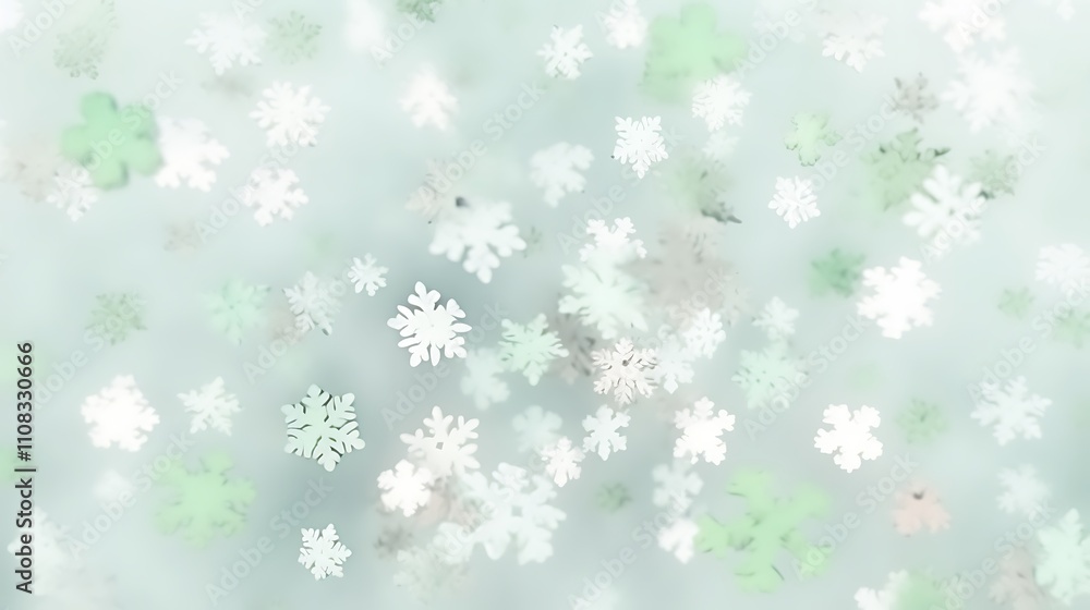 Fototapeta premium Delicate Snowflakes Falling Softly On A Light Blue Background