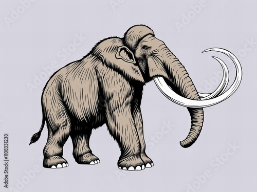 a close up of a mammoth with a long tusk. photo