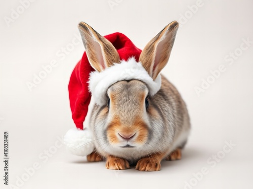 there is a rabbit wearing a santa hat on a white background. photo