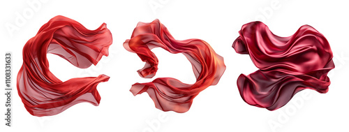 Flowing Red Fabrics on Transparent Background