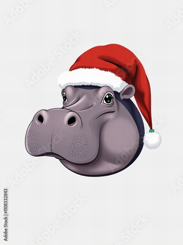 there is a hippo wearing a santa hat on a white background. photo