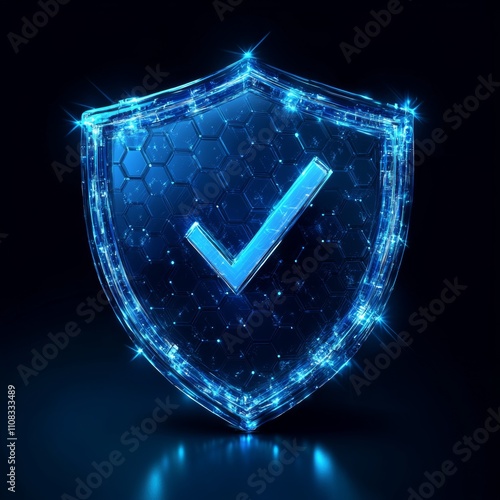 Digital Shield with Check Mark on Dark Background