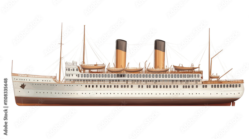 Fototapeta premium Vintage cruise ship sailing on transparent background