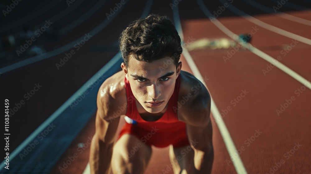 Ready to Race: Young Athlete Poised at the Starting Line Ready to Race: Young Athlete Poised at the Starting Line