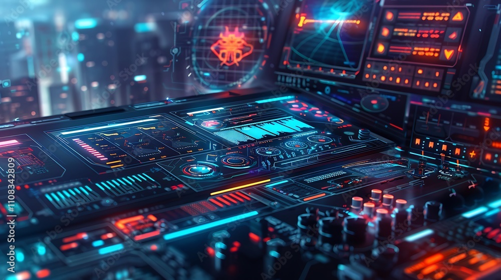 Futuristic Control Panel with Neon Lights Futuristic Control Panel with Neon Lights