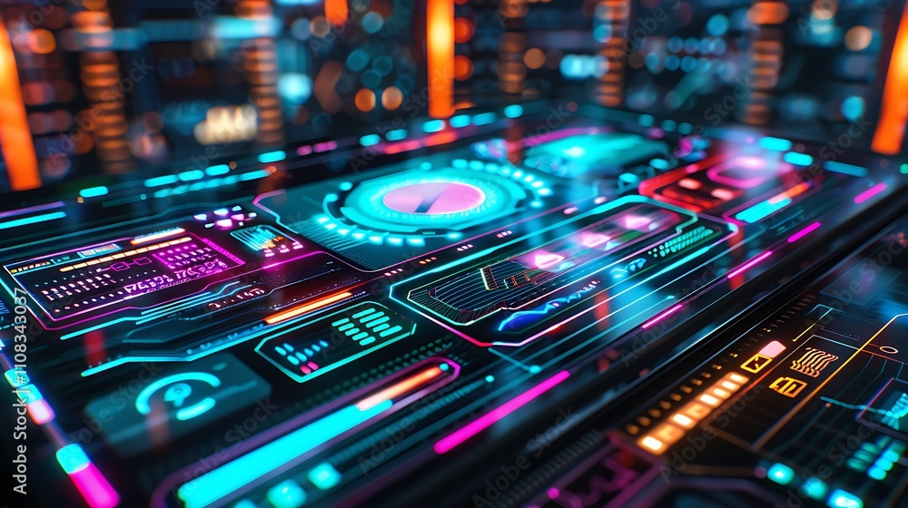 Fototapeta premium Futuristic Technology Interface with Neon Lights