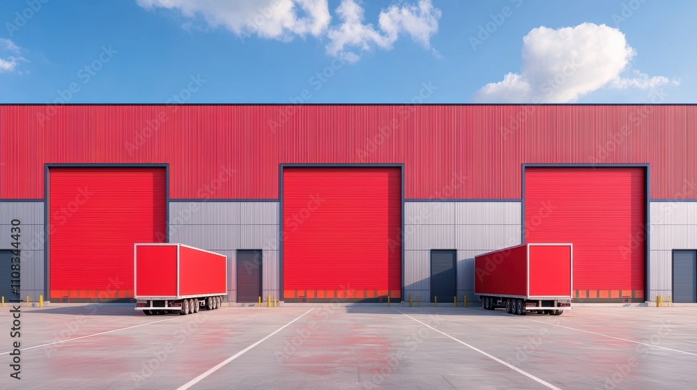 Fototapeta premium A red building with three red doors