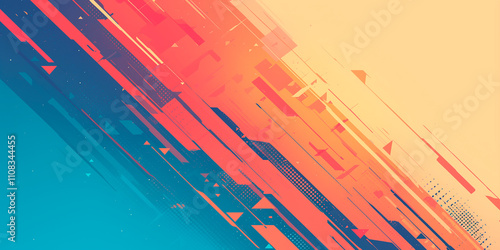 Technical abstract dynamic background in anime style. Vibrant  energetic design. Modern trendy concept. Technology themes gaming creative project banner cover invitation poster. Generative Ai content