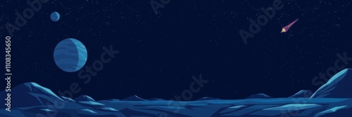 Cartoon space universe background with planet galaxy, meteorite illustration, dark starry landscape, cosmic surface, computer world adventure level scene, planet, dark, surface photo