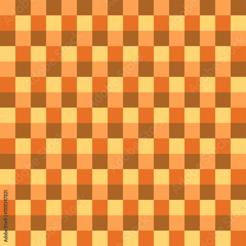 A vibrant checkered pattern featuring shades of orange, brown, and yellow, creating a visually engaging and dynamic texture.