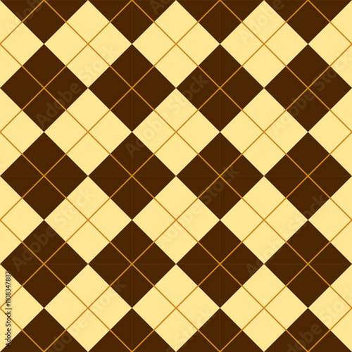 A geometric pattern featuring alternating brown and cream-colored diamonds arranged in a checkered layout.