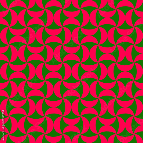 A vibrant pattern featuring swirling shapes in red and green creating a dynamic and eye-catching design for Christmas 