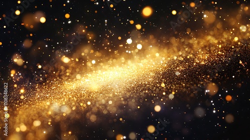 Radiant Golden Sparkles Glitter and Bokeh Lights on Dark Background for festive, Holidays, Banner