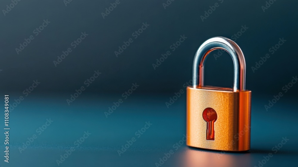 Naklejka premium Orange padlock on a dark surface with a soft focus background symbolizing security and protection concepts