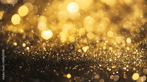 Radiant Golden Sparkles Glitter and Bokeh Lights on Dark Background for festive, Holidays, Banner