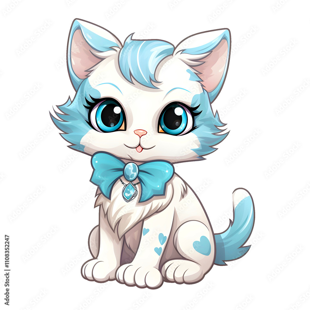 Obraz premium Cute little cat cartoon, transparent background PNG