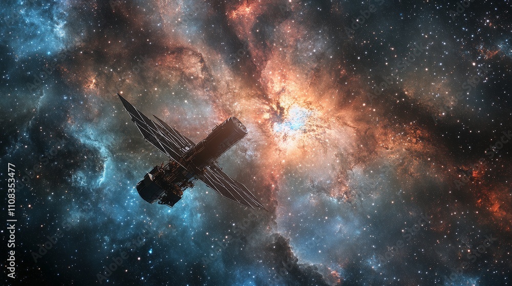 Obraz premium A space telescope observing distant galaxies, capturing the vastness of the universe
