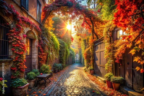 Surreal Autumn Alley, Colorful Fantasy, Dreamlike Photography