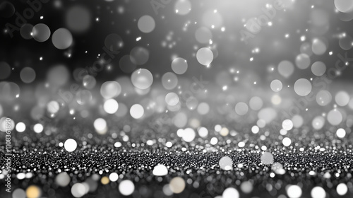 Silver glitter and shiny silver rain on black background.