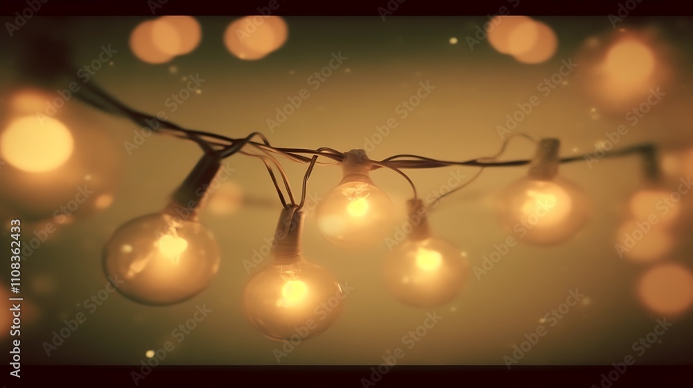 Obraz premium Warm glowing string lights illuminate a dark background