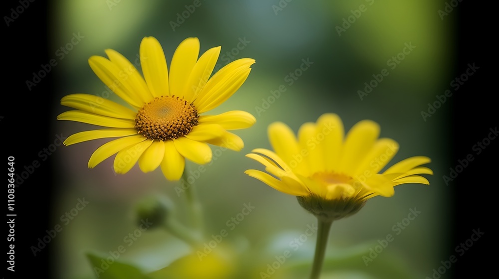 Obraz premium Two Bright Yellow Flowers Blooming Beautifully