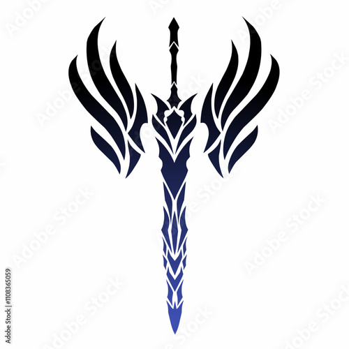 vector graphic illustration of tribal art design tattoo sword with a pair of wings
