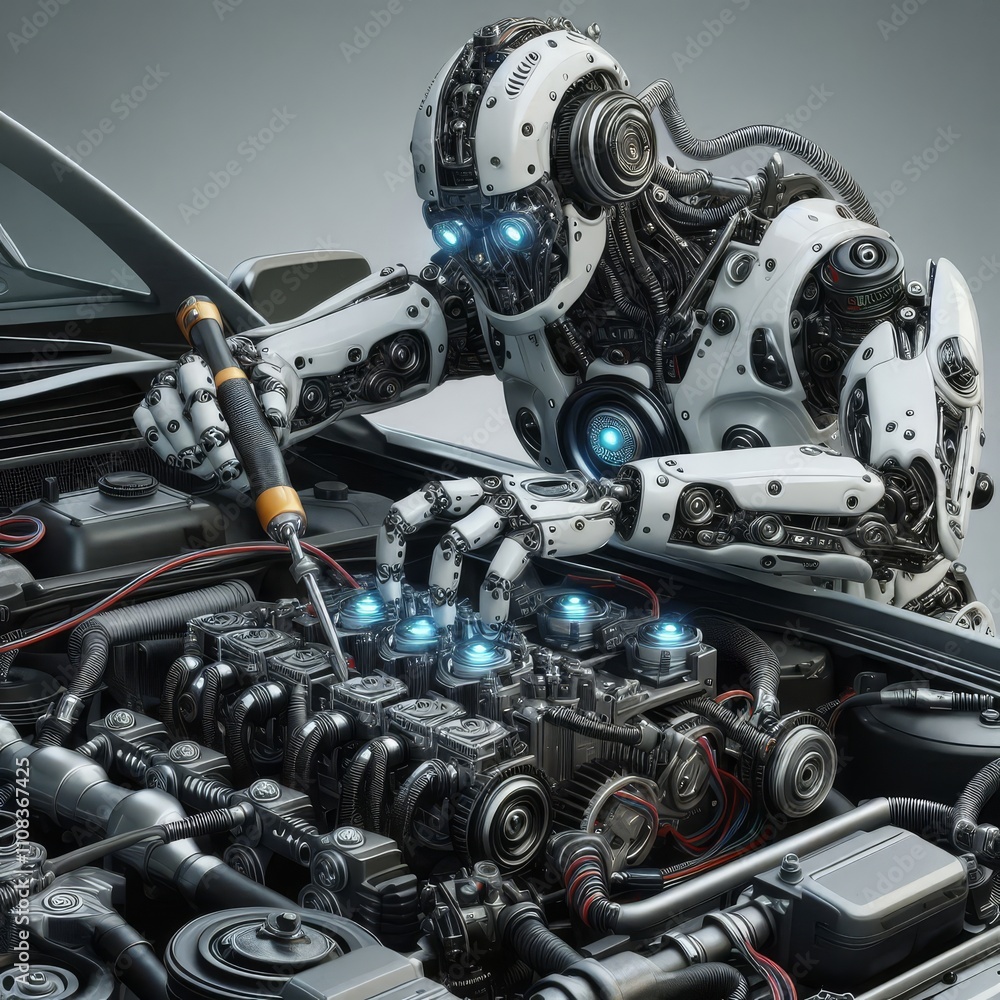 Fototapeta premium robot repairs car