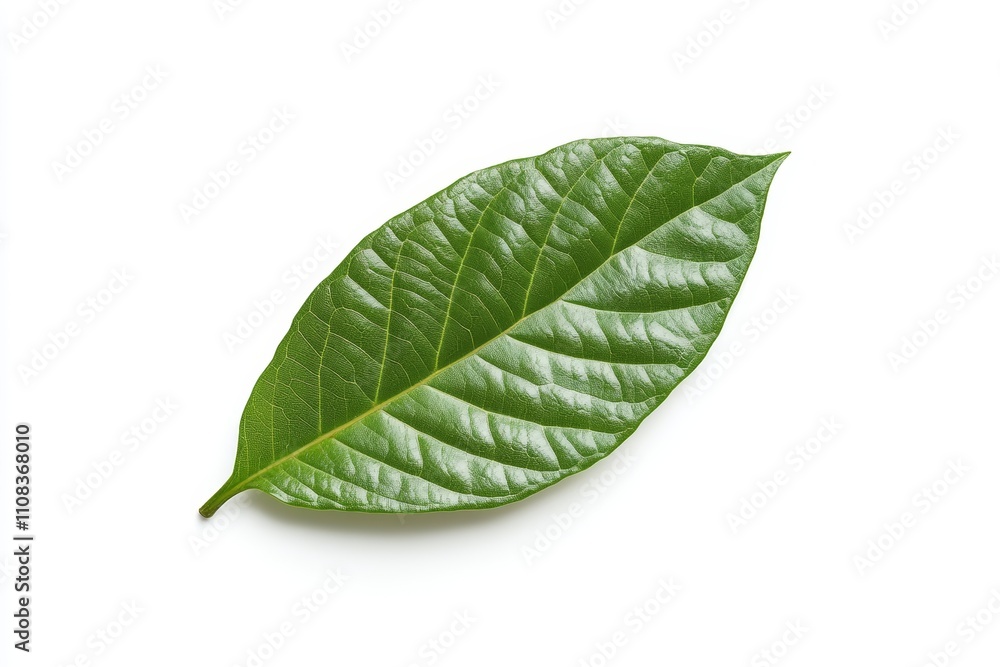 Obraz premium Close-up of green leaf with detailed veins on white background