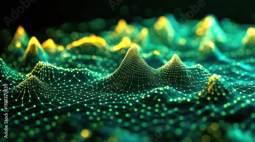 Wallpaper Mural Abstract Digital Landscape with Green and Yellow Light Effects Torontodigital.ca