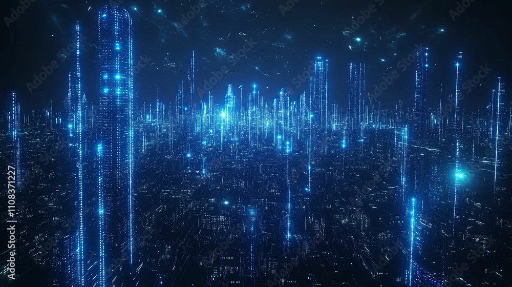 Futuristic Digital Cityscape Illuminated With Blue Light Futuristic Digital Cityscape Illuminated With Blue Light