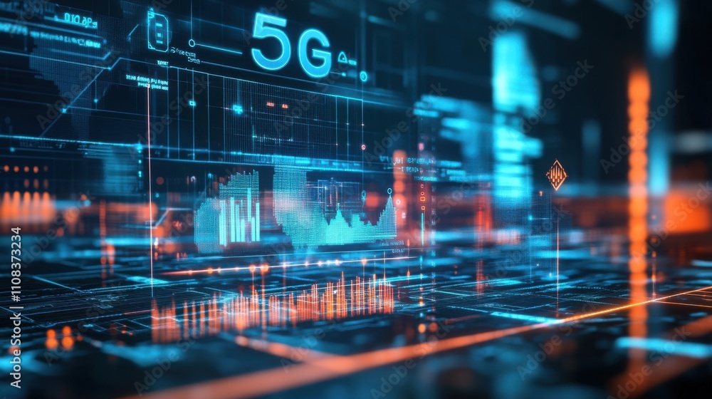 Fototapeta premium Futuristic Data Visualization with 5G Technology and Graphs