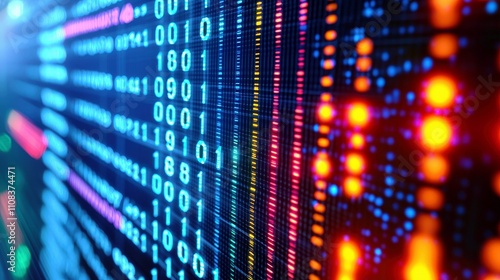 Wallpaper Mural Colorful Data Stream with Binary Code and Light Effects Torontodigital.ca