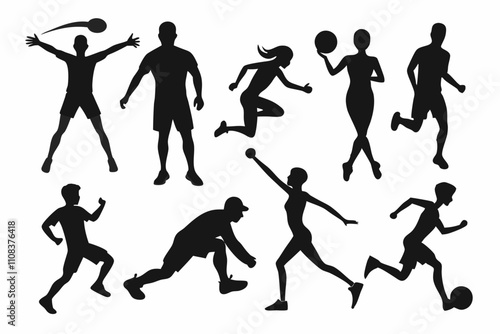 A huge set of people silhouettes doing various activities