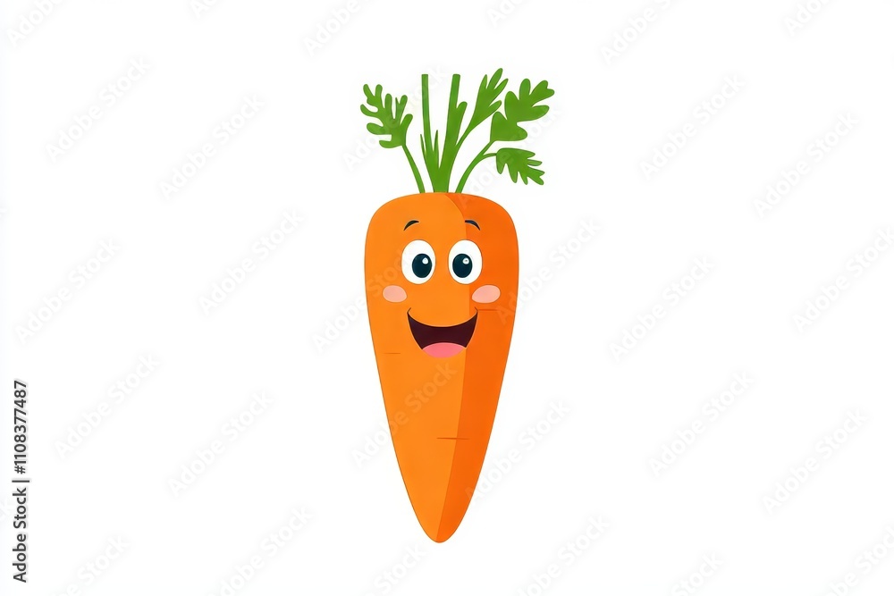 Cheerful cartoon carrot character with green leaves on white background Cheerful cartoon carrot character with green leaves on white background